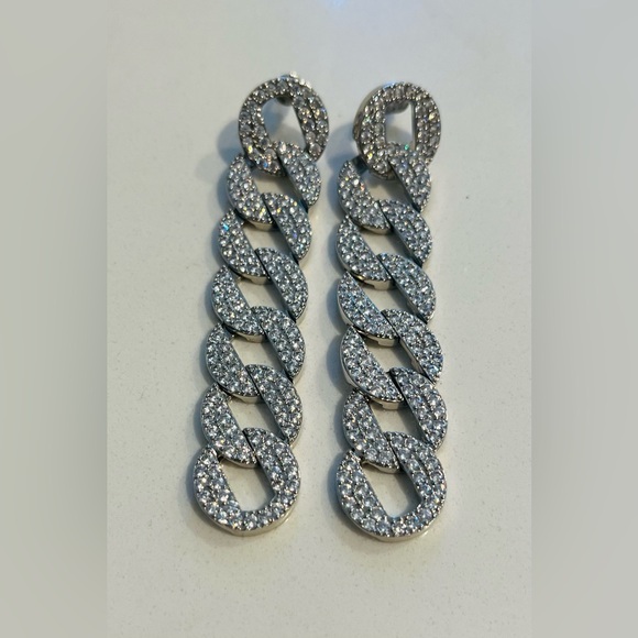 Emma Pills Chain Link Silver Crystal Drop Earrings. Classic Sophistication - Picture 2 of 5